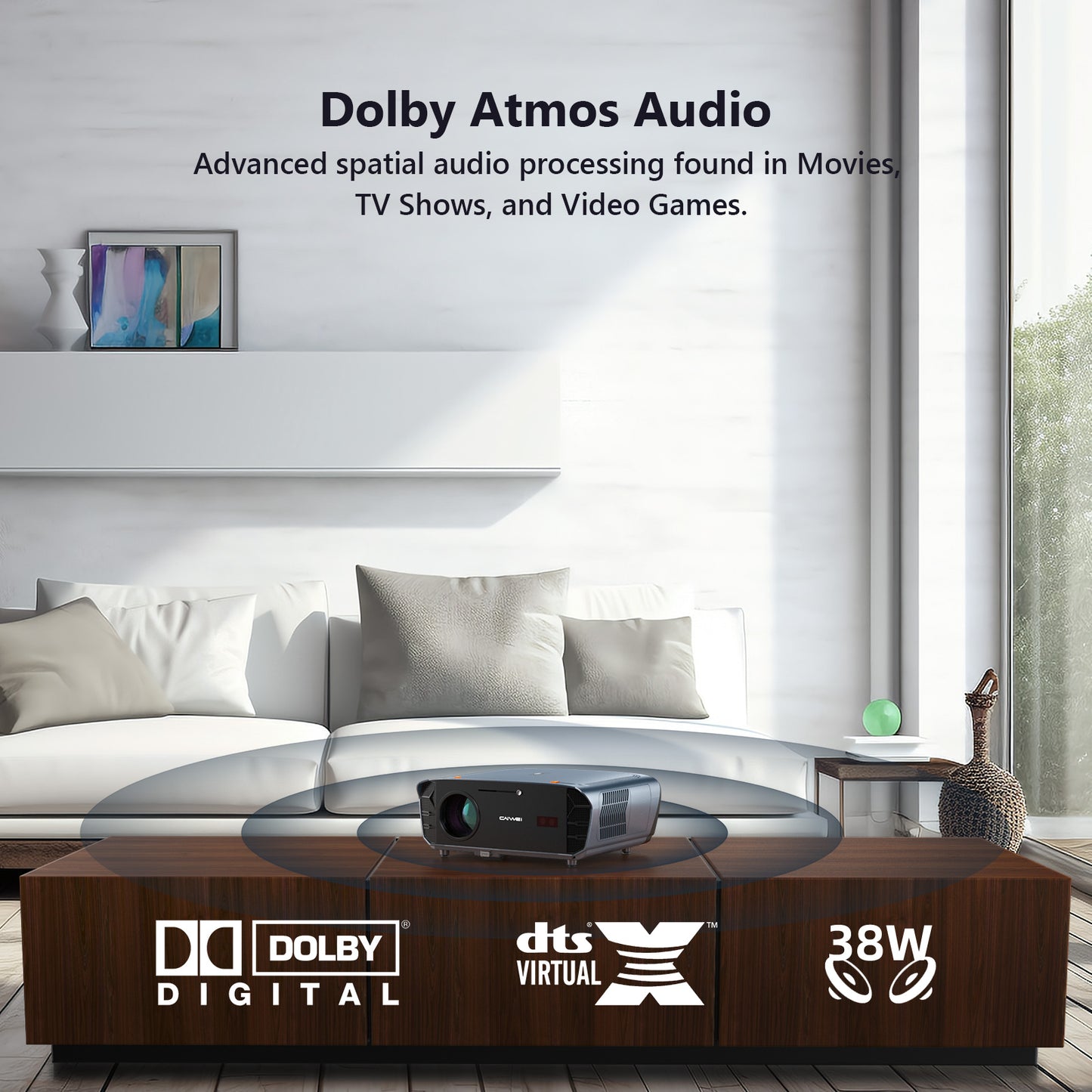 CAIWEI S7+ 4K Projector with 2025 Google TV 【Netflix Certified & Tof+CMOS Auto Focus】2400 ANSI Daytime Smart Projector Wireless NFC, WiFi6, Bluetooth,HDR10+,Dolby Audio,for Home Cinema/Outdoor Movies