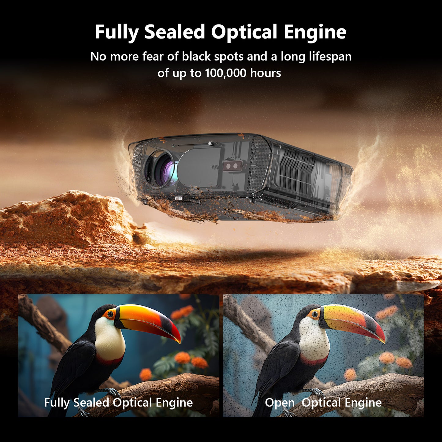 CAIWEI S7+ 4K Projector with 2025 Google TV 【Netflix Certified & Tof+CMOS Auto Focus】2400 ANSI Daytime Smart Projector Wireless NFC, WiFi6, Bluetooth,HDR10+,Dolby Audio,for Home Cinema/Outdoor Movies