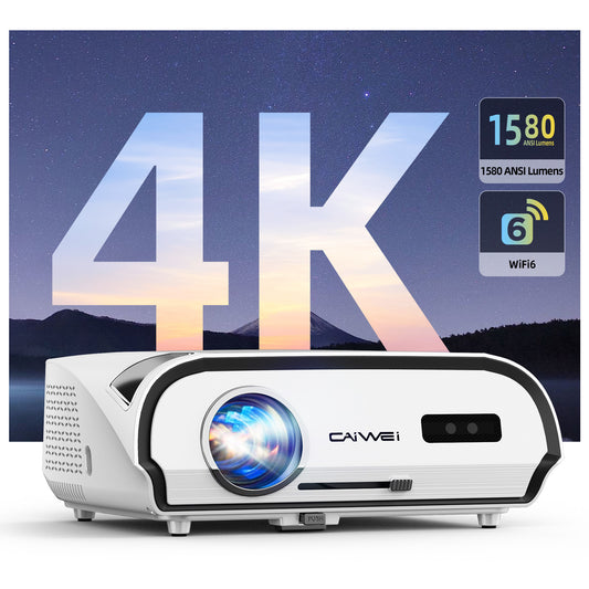 CAIWEI A10R 4K Daytime Projector 1580 ANSI Ultra Bright Smart Projector with NFC Screencast, Home Theater Projector for Daylight Viewing, Wifi and Bluetooth, 50%Zoom, 6D/P Keystone, Dust-Proof, Outdoor Movie