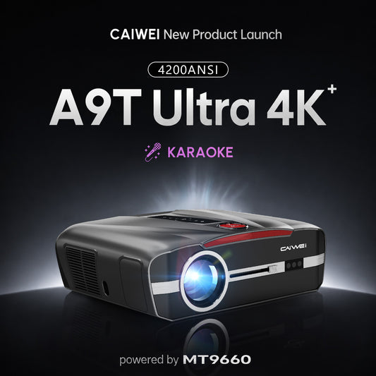 CAIWEI A9T Karaoke Daytime Projector 4200 ANSI 4K Smart Daylight Projector with ToF+CMOS Laser Autofocus, 1.2 Short Throw, HDMI ARC, Android TV Dual Mircophone NFC for Bright Room Home Theater Business