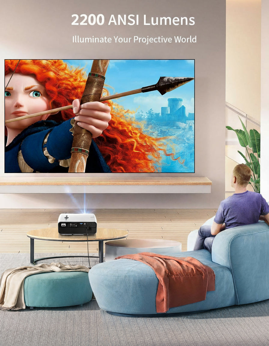 CAIWEI A12AB Smart 4K Daytime Projector with Apps,2200 ANSI Auto Focus Home Theater Projector with WiFi Bluetooth,300" Display HDR Native 1080P LED Android Projectors for TV Outdoor Movie Gaming Ceiling HDMI USB