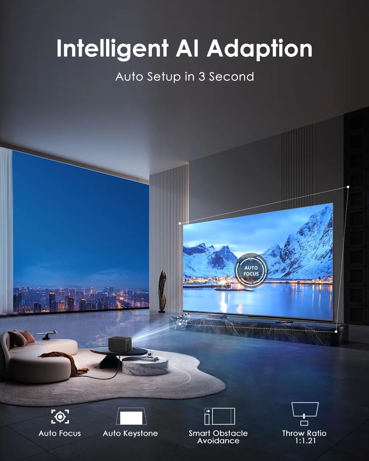 CAIWEI A6T 2025 Portable Movie Projector 4K Indoor Outdoor with NFC, WiFi 6 and Bluetooth 5.4, Netflix Licensed & DoIby Audio, HDMI ARC, Auto Focus/Keystone, Smart Android TV Proyector with Apps YouTube, HDR10+