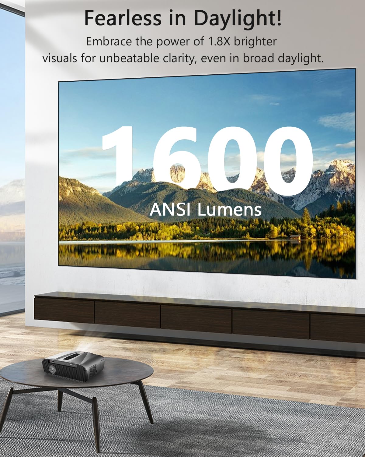 CAIWEI A9T Karaoke Daytime Projector 1600 ANSI 4K Smart Daylight Projector with ToF+CMOS Laser Autofocus, 1.2 Short Throw, HDMI ARC, Android TV Dual Mircophone NFC for Bright Room Home Theater Business