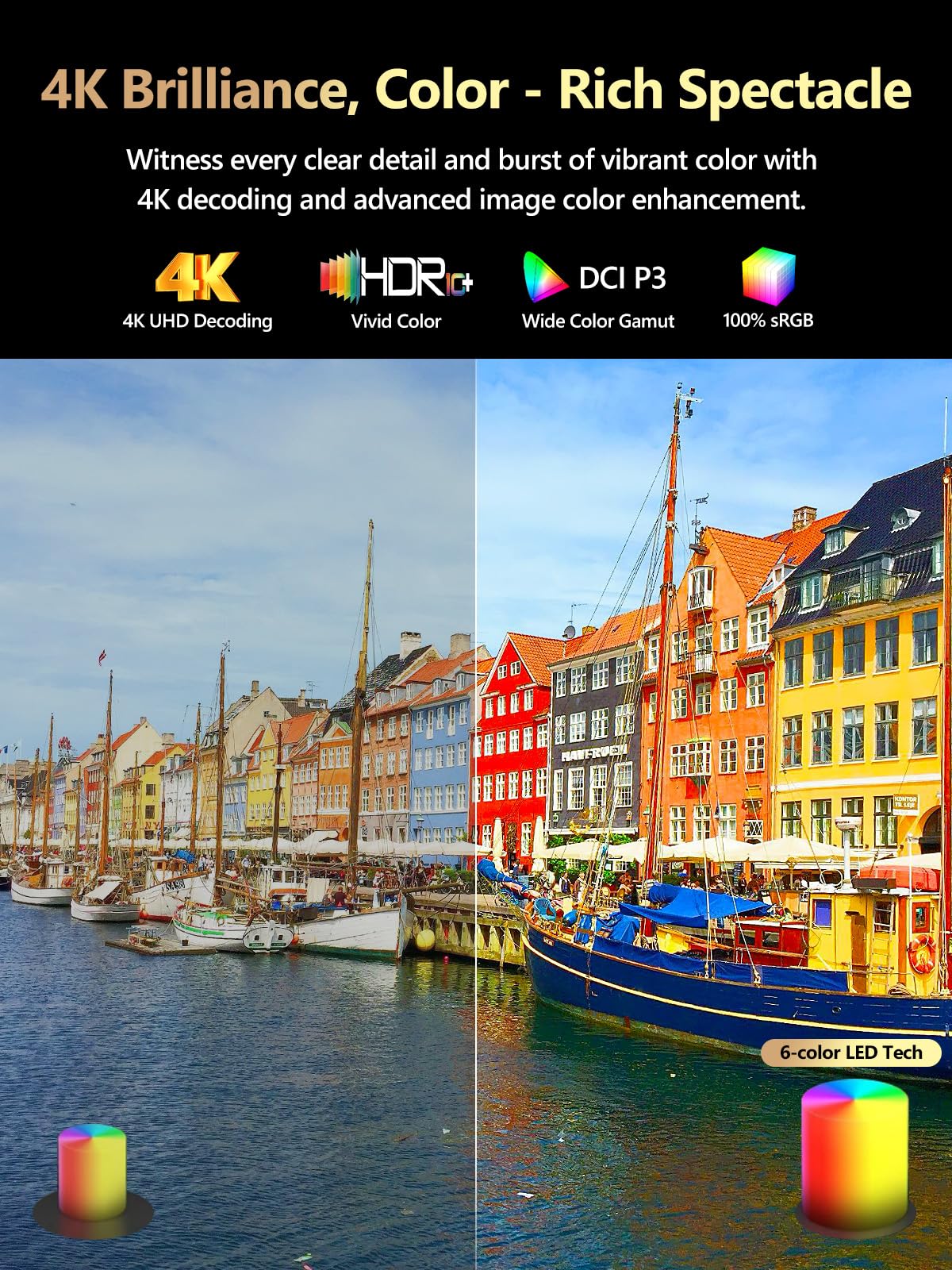 CAIWEI A12AB Smart 4K Daytime Projector with Apps,2200 ANSI Auto Focus Home Theater Projector with WiFi Bluetooth,300" Display HDR Native 1080P LED Android Projectors for TV Outdoor Movie Gaming Ceiling HDMI USB