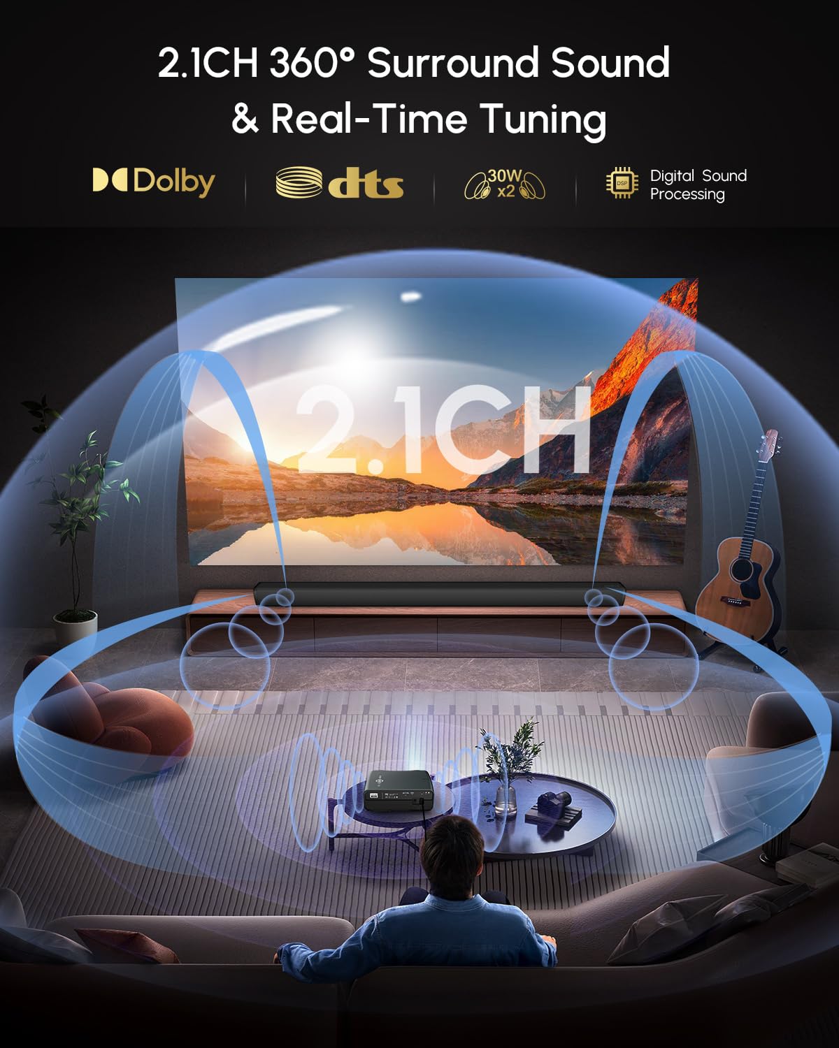 CAIWEI A12AB 4K Ultra HD Google TV Projector for Daylight Viewing, 2025 Upgrade 2200 ANSI Daytime Projector with Short Throw NFC Dolby 2×30W Speakers WiFi Bluetooth for Ceiling Mount Bright Room Home Theater