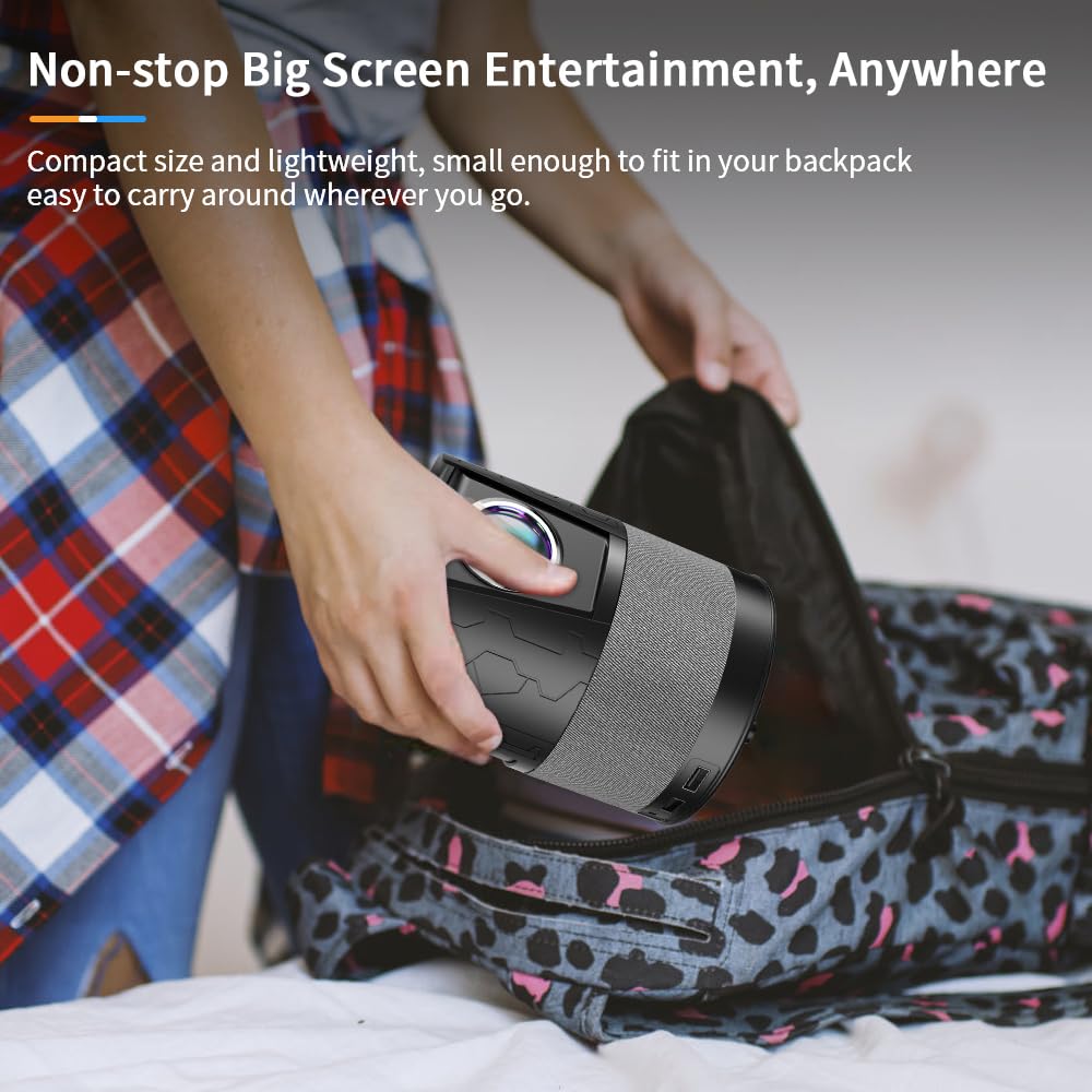 CAIWEI A3+ Portable Projector 4K Support Auto Focus HDR,1080P Ultra HD Mini Smart Home Theater Projector with WiFi 6 Bluetooth,Android TV,50% Zoom,1.12:1 Shorter-Throw,for Bedroom Gaming Outdoor Camping