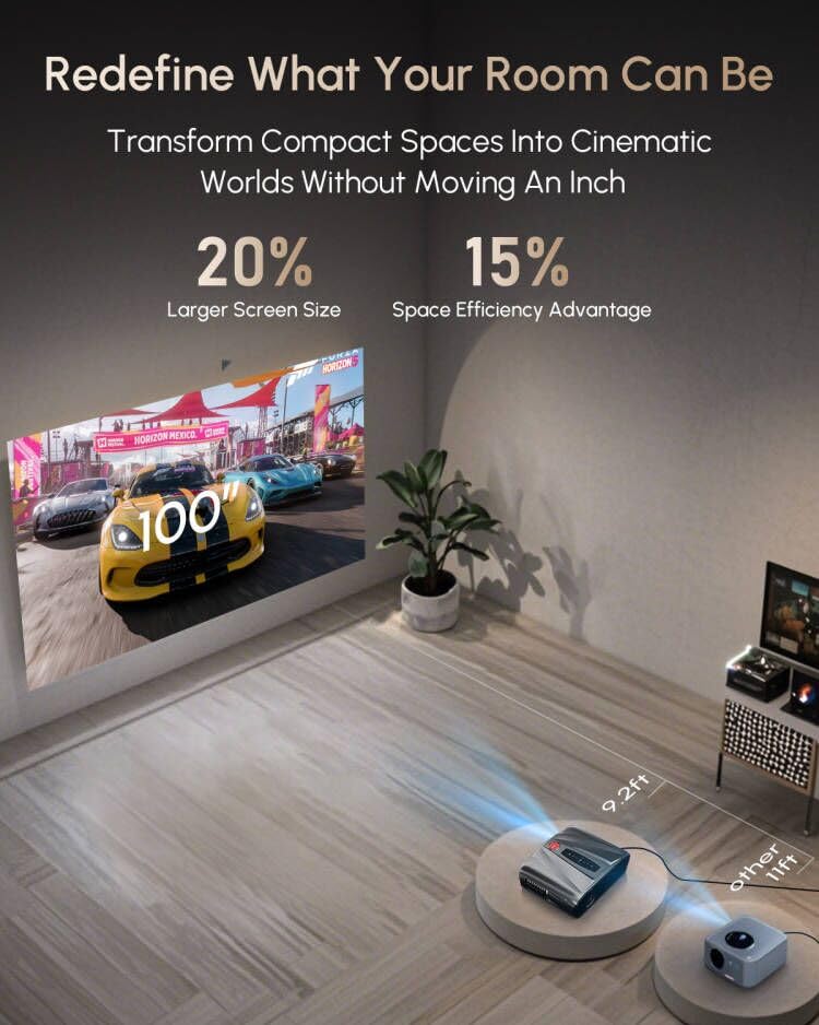 CAIWEI A9T Karaoke Daytime Projector 1600 ANSI 4K Smart Daylight Projector with ToF+CMOS Laser Autofocus, 1.2 Short Throw, HDMI ARC, Android TV Dual Mircophone NFC for Bright Room Home Theater Business