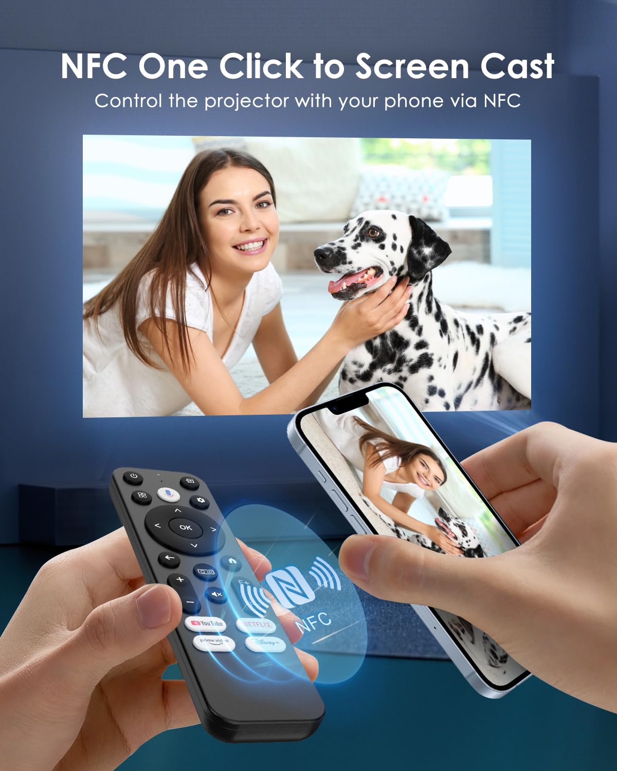 CAIWEI A6T 2025 Portable Movie Projector 4K Indoor Outdoor with NFC, WiFi 6 and Bluetooth 5.4, Netflix Licensed & DoIby Audio, HDMI ARC, Auto Focus/Keystone, Smart Android TV Proyector with Apps YouTube, HDR10+