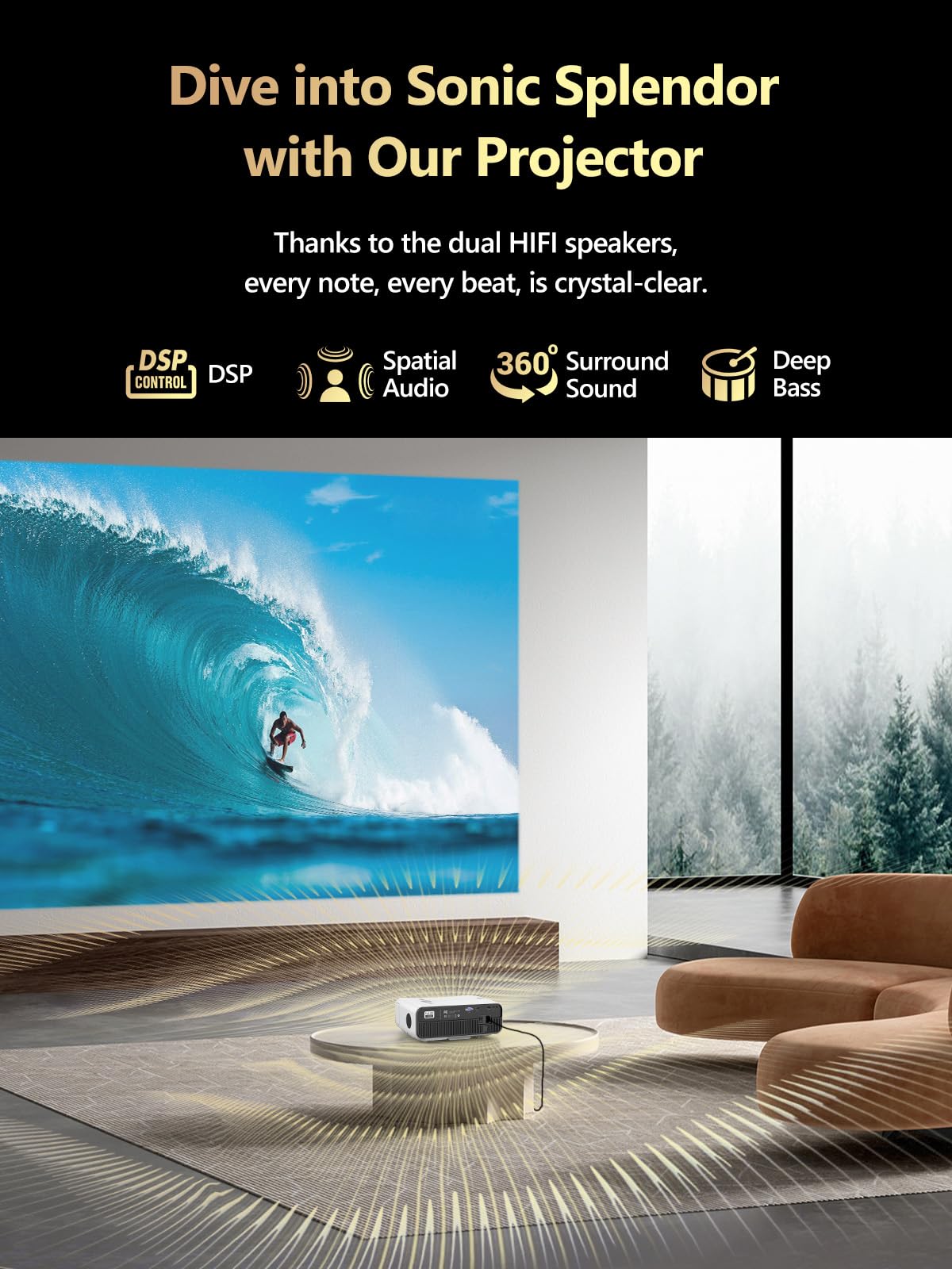 CAIWEI A12AB Smart 4K Daytime Projector with Apps,2200 ANSI Auto Focus Home Theater Projector with WiFi Bluetooth,300" Display HDR Native 1080P LED Android Projectors for TV Outdoor Movie Gaming Ceiling HDMI USB