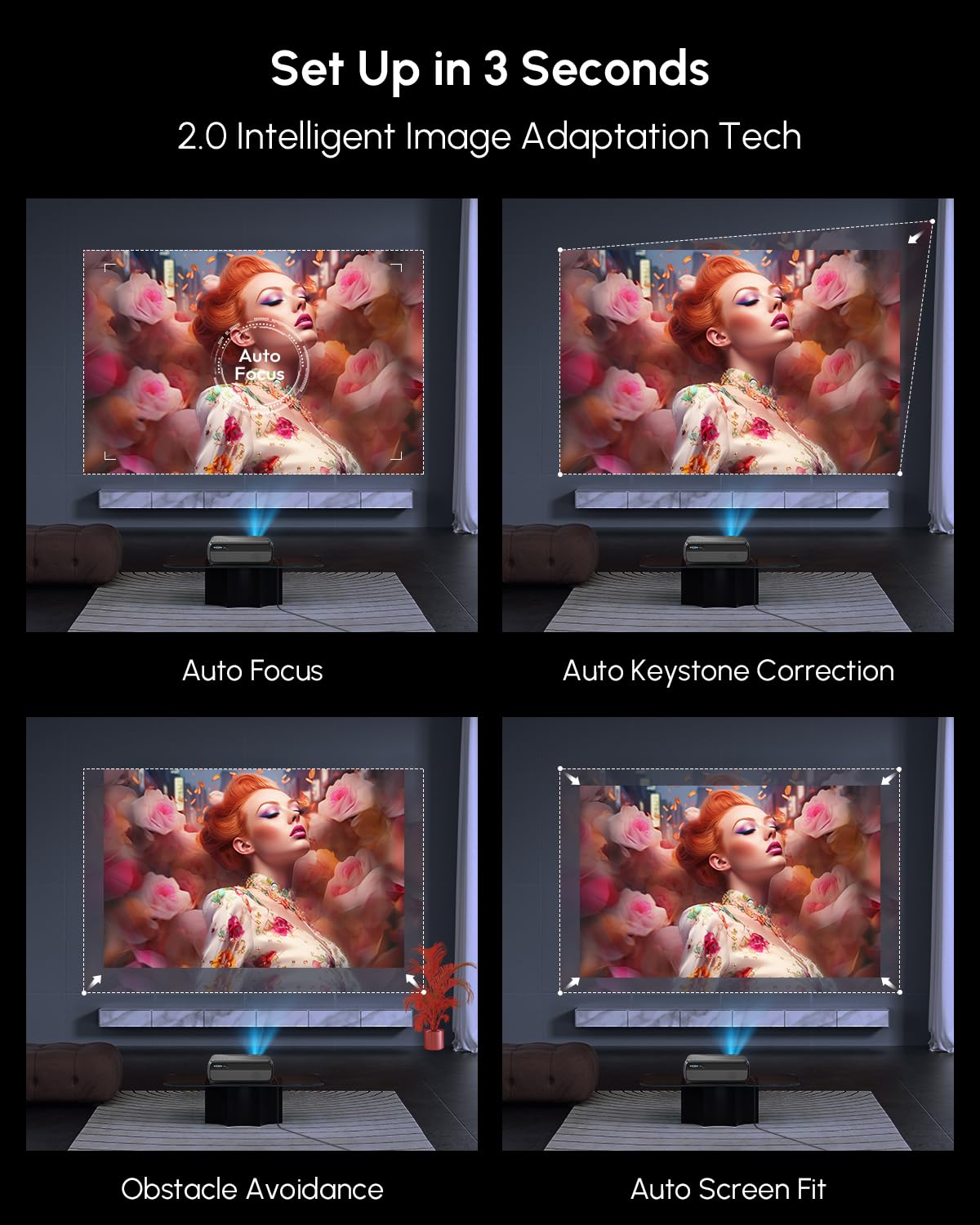 CAIWEI A8+ 4K Google TV Projector with Streaming Apps, Netflix Licensed 1200 ANSI Smart Projector with Wifi and Bluetooth Google Play, HDR, Dolby Audio, NFC, Auto Focus for Home Theater, Indoor, Bedroom