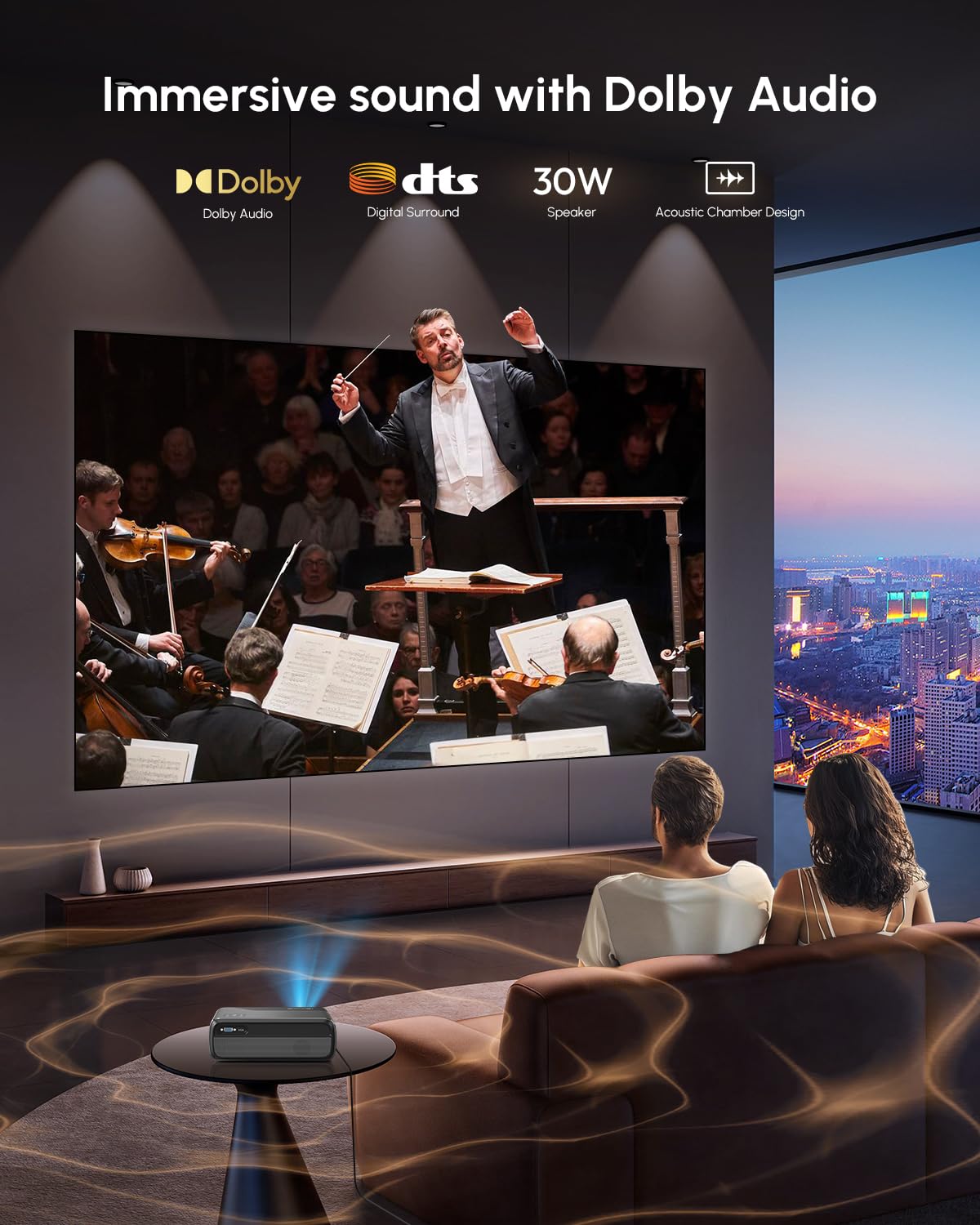 CAIWEI A8+ 4K Google TV Projector with Streaming Apps, Netflix Licensed 1200 ANSI Smart Projector with Wifi and Bluetooth Google Play, HDR, Dolby Audio, NFC, Auto Focus for Home Theater, Indoor, Bedroom