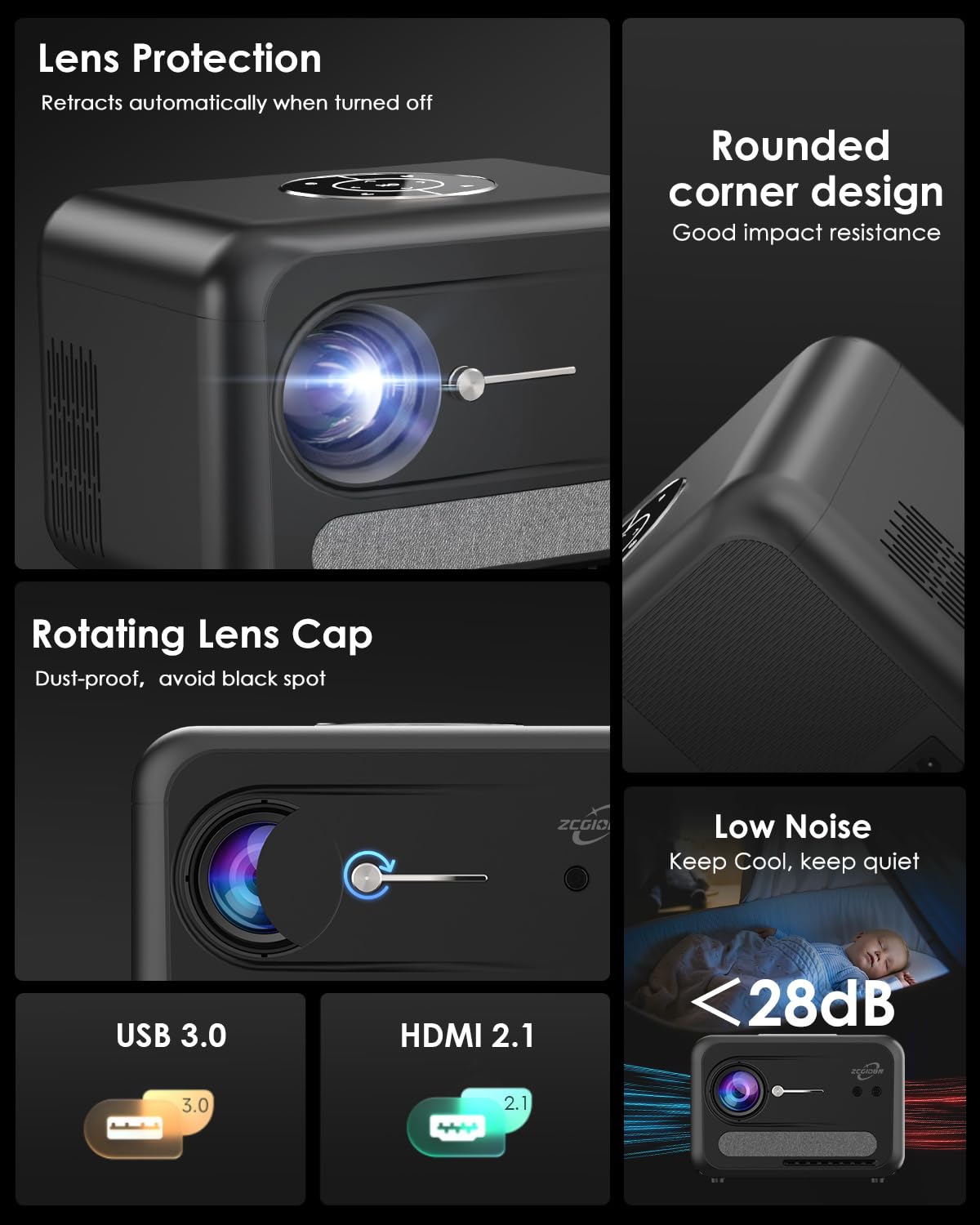 CAIWEI A6T 2025 Portable Movie Projector 4K Indoor Outdoor with NFC, WiFi 6 and Bluetooth 5.4, Netflix Licensed & DoIby Audio, HDMI ARC, Auto Focus/Keystone, Smart Android TV Proyector with Apps YouTube, HDR10+