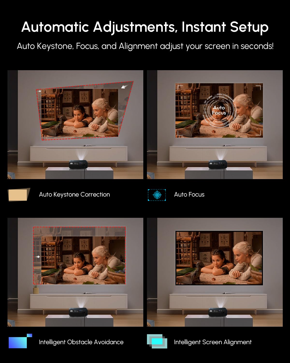 CAIWEI A12AB 4K Ultra HD Google TV Projector for Daylight Viewing, 2025 Upgrade 2200 ANSI Daytime Projector with Short Throw NFC Dolby 2×30W Speakers WiFi Bluetooth for Ceiling Mount Bright Room Home Theater