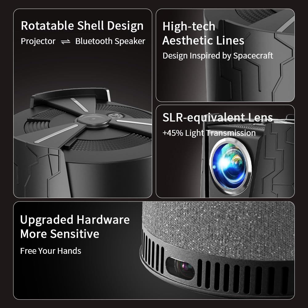 CAIWEI A3+ Portable Projector 4K Support Auto Focus HDR,1080P Ultra HD Mini Smart Home Theater Projector with WiFi 6 Bluetooth,Android TV,50% Zoom,1.12:1 Shorter-Throw,for Bedroom Gaming Outdoor Camping