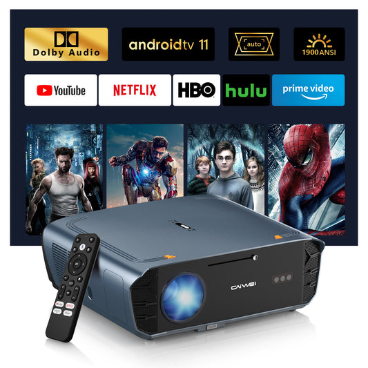 CAIWEI S7+ 4K Projector with 2025 Google TV 【Netflix Certified & Tof+CMOS Auto Focus】1900 ANSI Daytime Smart Projector Wireless NFC, WiFi6, Bluetooth,HDR10+,Dolby Audio,for Home Cinema/Outdoor Movies