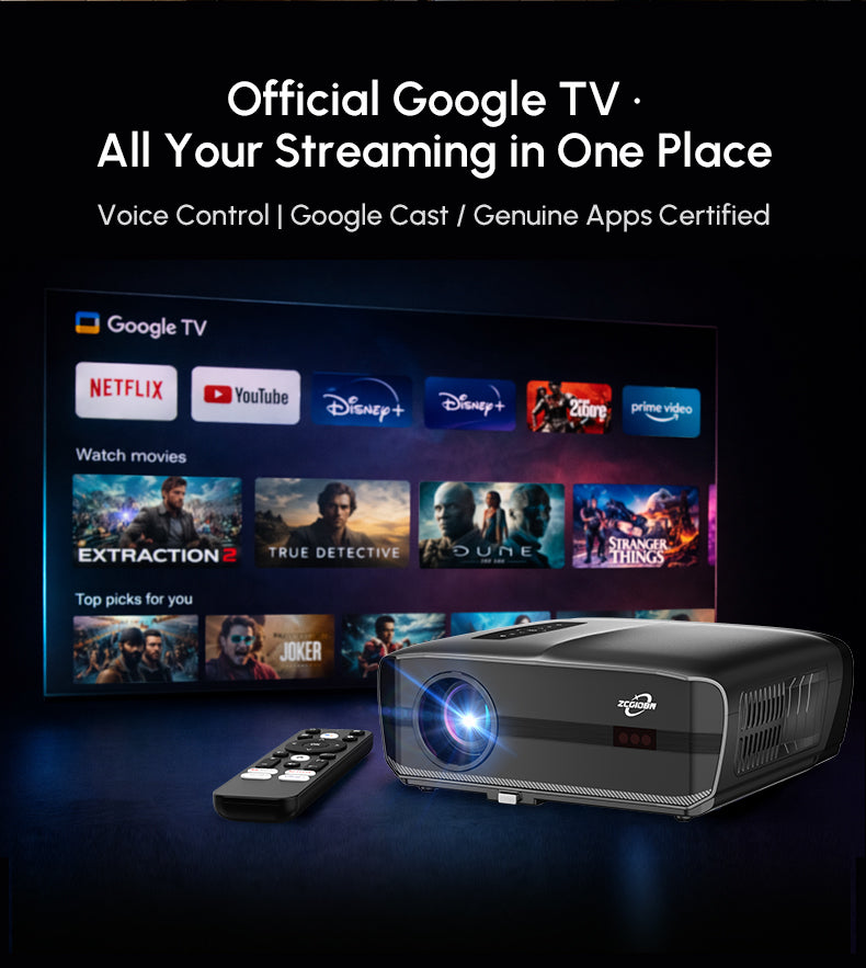 CAIWEI 1000D 4K Google TV Projector | 4200 ANSI, Dual Mic, Dolby, Daylight