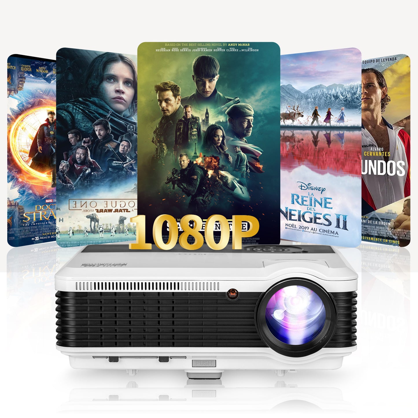 X88+ Best 1080P Home Entertainment Projector with Wireless WiFi Bluetooth, Built-in Streaming Apps Speakers Digital Zoom