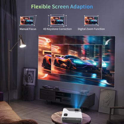 Portable Smart 1080P Android Projector with Bluetooth WiFi, Compact LED LCD Full HD Video Projector Home Cinema Wireless Movie Gaming Outdoor