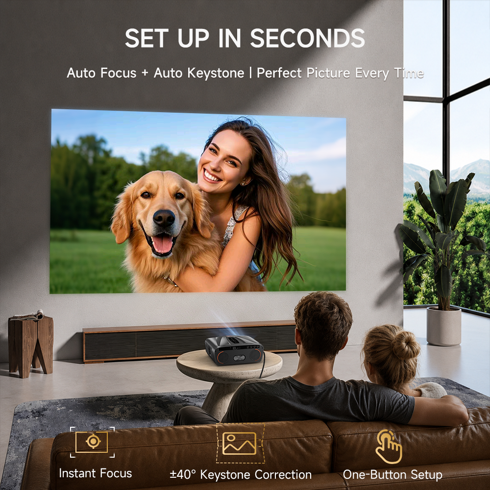 Netflix Certified 4K Smart Projector Native 1080P Dolby Audio WiFi6 Bluetooth Auto Focus Auto Keystone HDR Home Theater HDMI