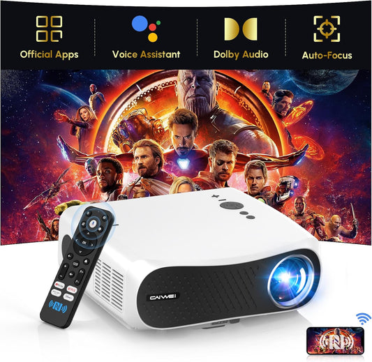 CAIWEI A12AB Smart 4K Daytime Projector with Apps,2200 ANSI Auto Focus Home Theater Projector with WiFi Bluetooth,300" Display HDR Native 1080P LED Android Projectors for TV Outdoor Movie Gaming Ceiling HDMI USB