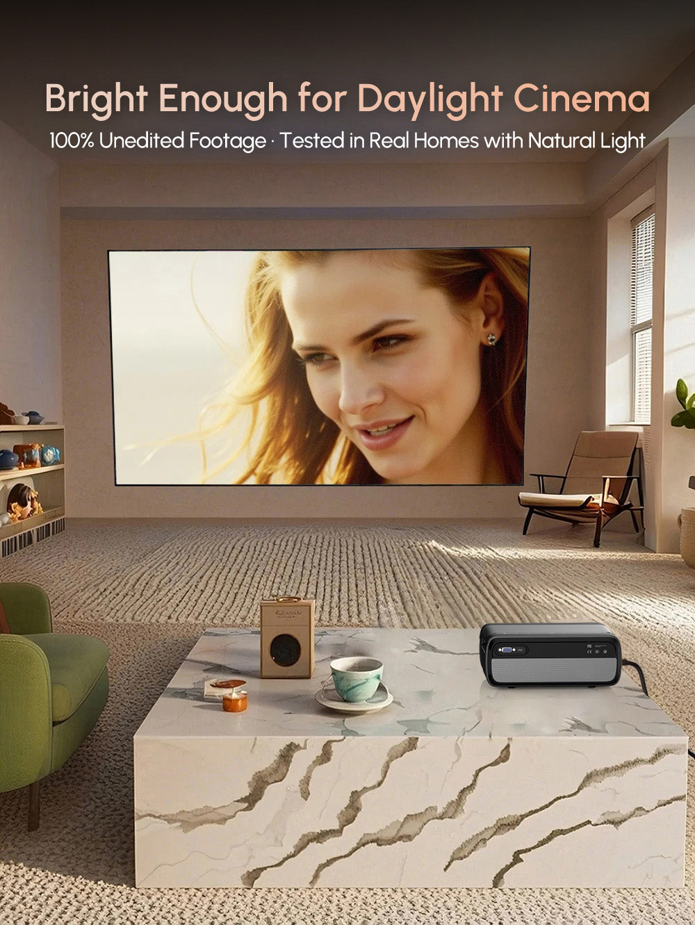 D6F Native 1080P Projector with 4K Support, 1600 ANSI Lumens Smart Projector with AI Auto Focus & Keystone, WiFi 6 & Bluetooth 5.4, Dolby Audio, Ultra-Low Latency Gaming, EyeCare 2.0 — Ideal for Home Theater & Outdoor Movies