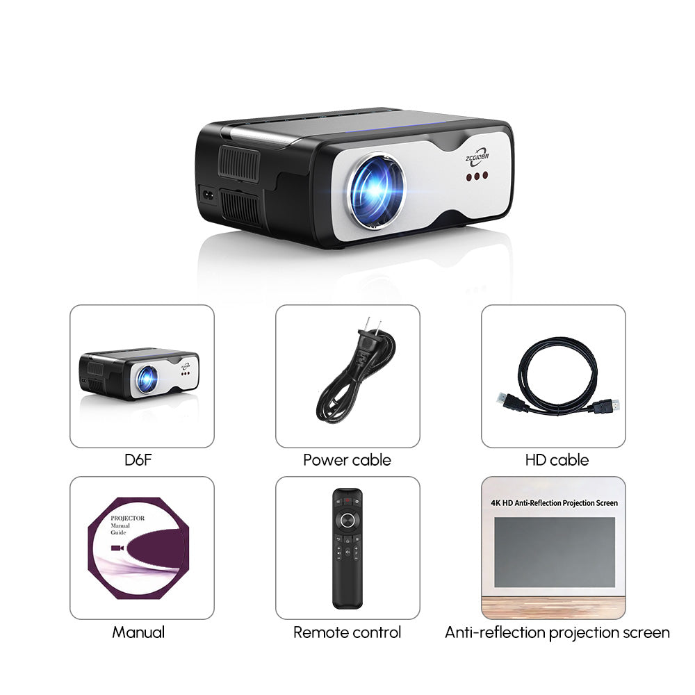 D6F Native 1080P Projector with 4K Support, 1600 ANSI Lumens Smart Projector with AI Auto Focus & Keystone, WiFi 6 & Bluetooth 5.4, Dolby Audio, Ultra-Low Latency Gaming, EyeCare 2.0 — Ideal for Home Theater & Outdoor Movies