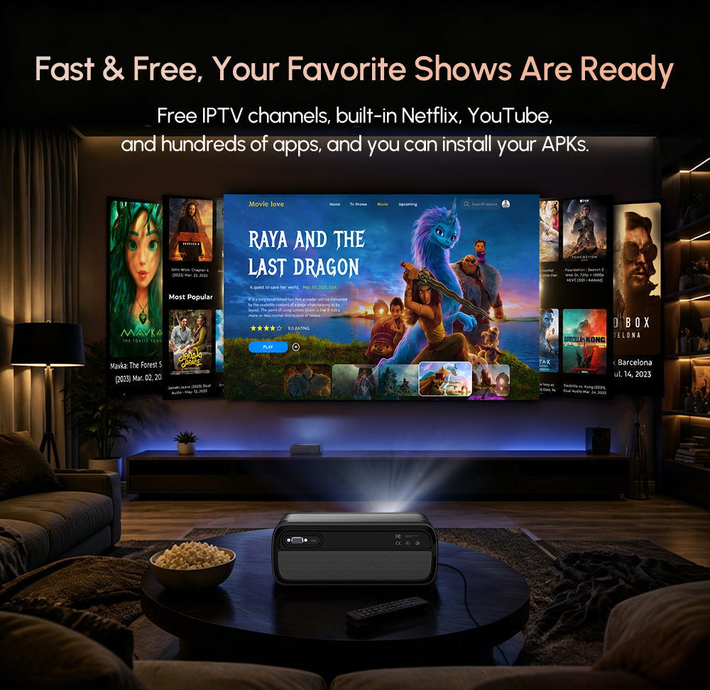 D6F Native 1080P Projector with 4K Support, 1600 ANSI Lumens Smart Projector with AI Auto Focus & Keystone, WiFi 6 & Bluetooth 5.4, Dolby Audio, Ultra-Low Latency Gaming, EyeCare 2.0 — Ideal for Home Theater & Outdoor Movies