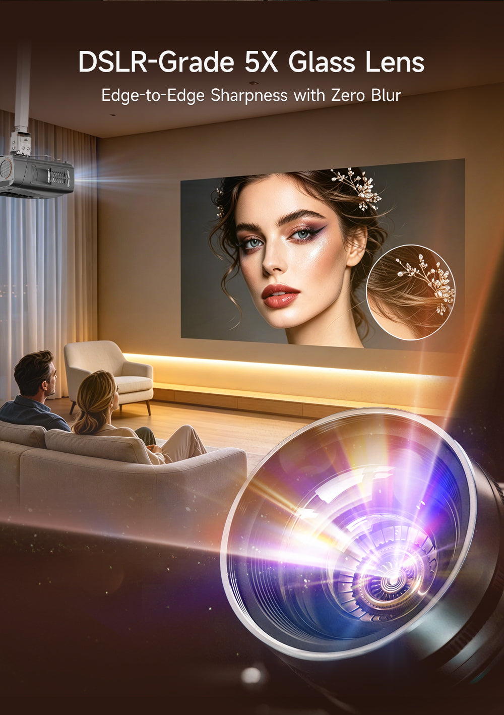 Netflix Certified 4K Smart Projector Native 1080P Dolby Audio WiFi6 Bluetooth Auto Focus Auto Keystone HDR Home Theater HDMI