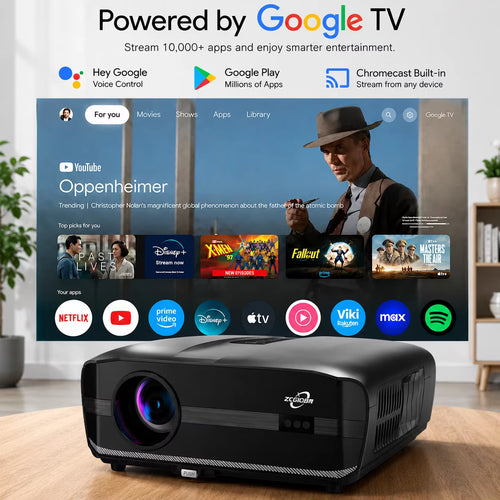 CAIWEI 1000D Smart Projector 4K with NETFLIX Licensed, NFC WiFi 6, Bluetooth 5.4 Dolby Audio, Ultra Bright Daylight Projector 4200ANSI HDR ToF Laser Auto Focus Shorter Throw, for Movie Gaming TV Home Theater
