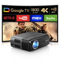 CAIWEI A8+ 4K Google TV Projector with Streaming Apps, Netflix Licensed 1500 ANSI Smart Projector with Wifi and Bluetooth Google Play, HDR, Dolby Audio, NFC, Auto Focus for Home Theater, Indoor, Bedroom
