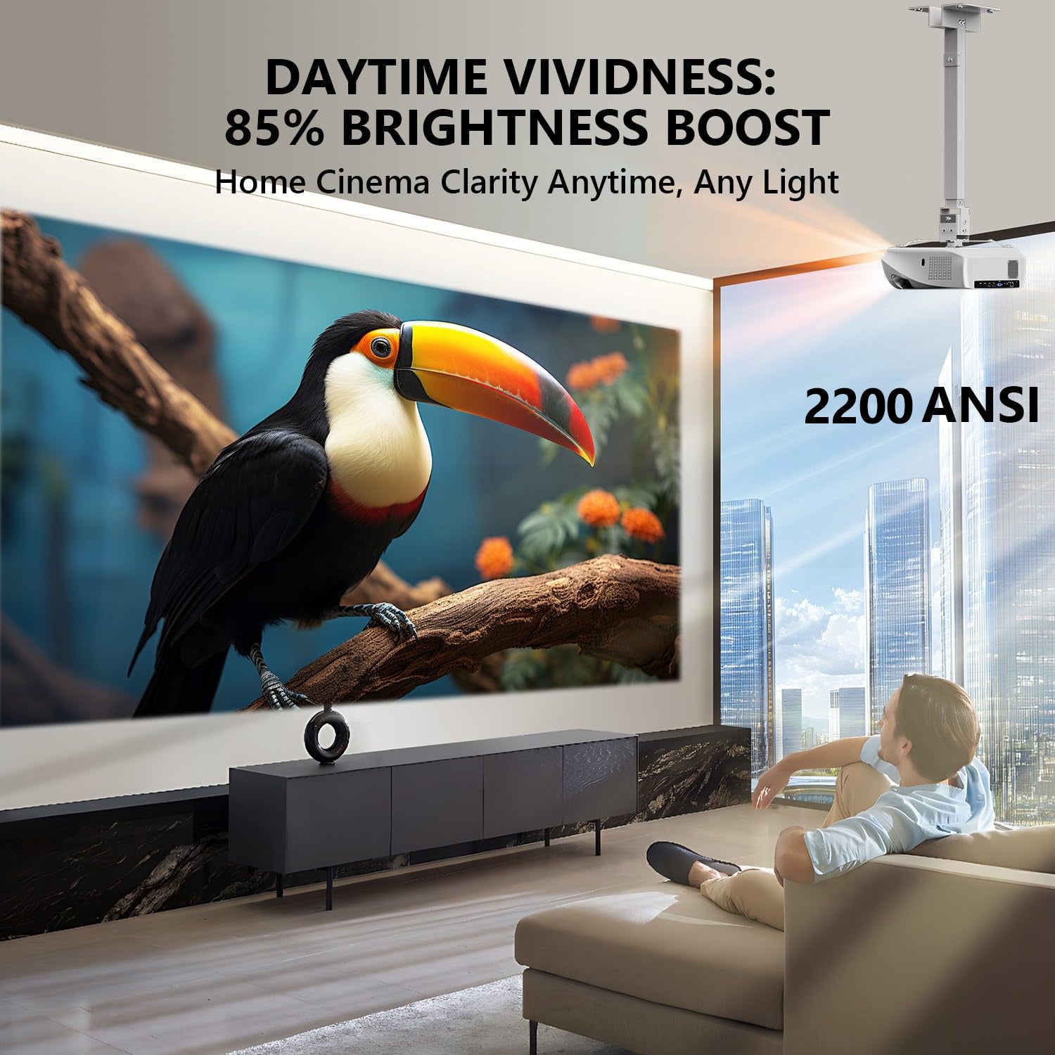CAIWEI A10R 4K Daytime Projector 2200 ANSI Ultra Bright Smart Projector with NFC Screencast, Home Theater Projector for Daylight Viewing, Wifi and Bluetooth, 50%Zoom, 6D/P Keystone, Dust-Proof, Outdoor Movie