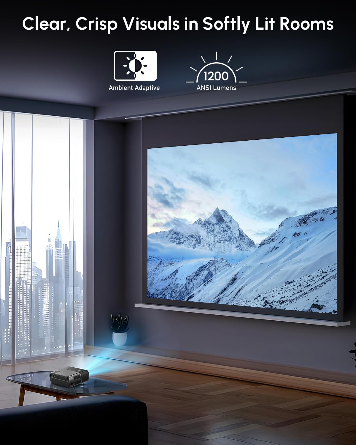 CAIWEI A8+ 4K Google TV Projector with Streaming Apps, Netflix Licensed 1200 ANSI Smart Projector with Wifi and Bluetooth Google Play, HDR, Dolby Audio, NFC, Auto Focus for Home Theater, Indoor, Bedroom